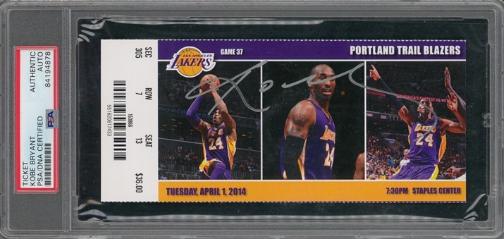 Kobe Bryant Signed Los Angeles Lakers vs Portland Trail Blazers Ticket from April 1, 2014 (PSA/DNA)